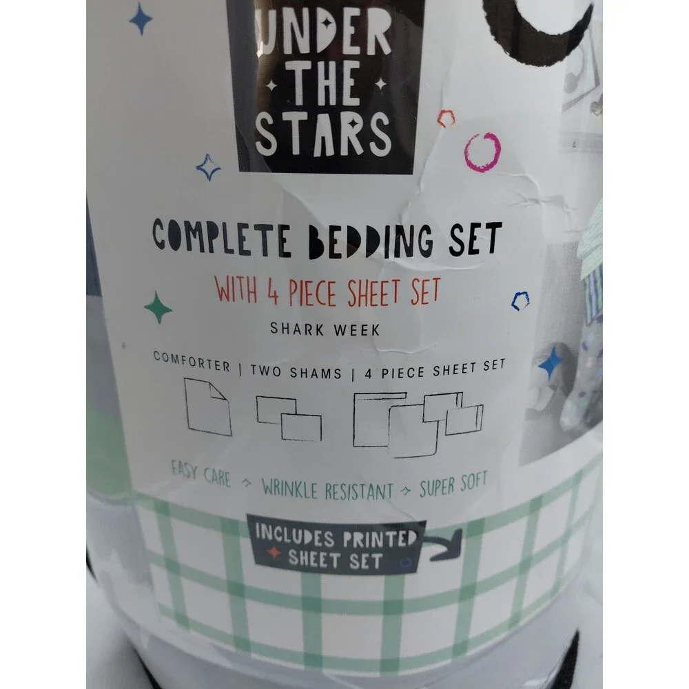 Boys Complete Bedding Set, FULL - comforter, sheet, sham, Shark Week Retails120$